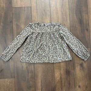 Mini Boden Animal Leopard Print Top, Ruffle Shoulder Sleeve, Size 8-9 years